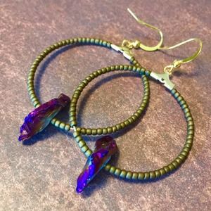 Handmade titanium purple quartz hoop earrings